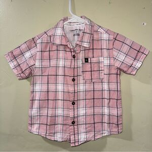 Calvin Klein Jeans size 2t Pink and White plaid button up short sleeve Shirt
